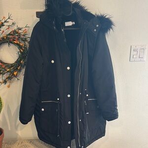 Black Hooded Women's Coat